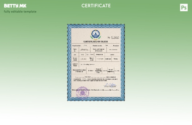 Модерен стил на шаблон за PSD сертификат за смрт на Кабо Верде